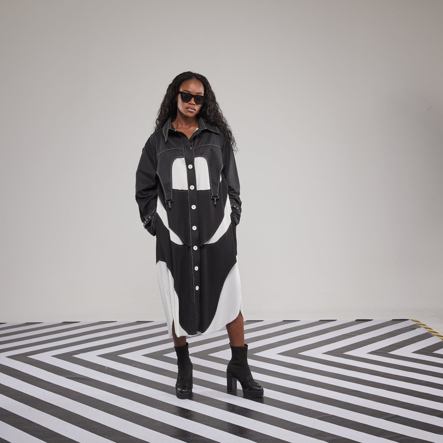 H4 London Women's Deconstructed Black & White Trench Coat
