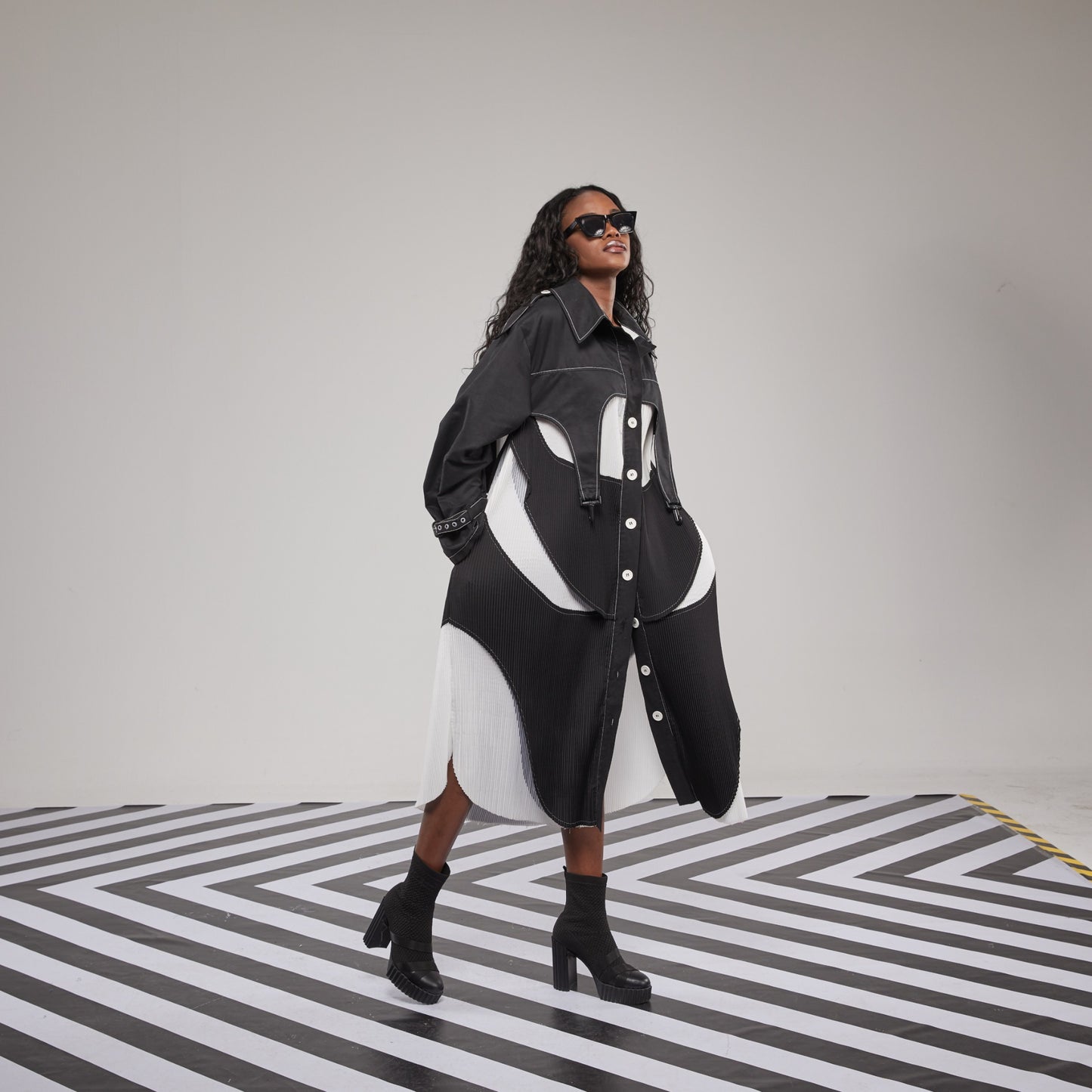 H4 London Women's Deconstructed Black & White Trench Coat