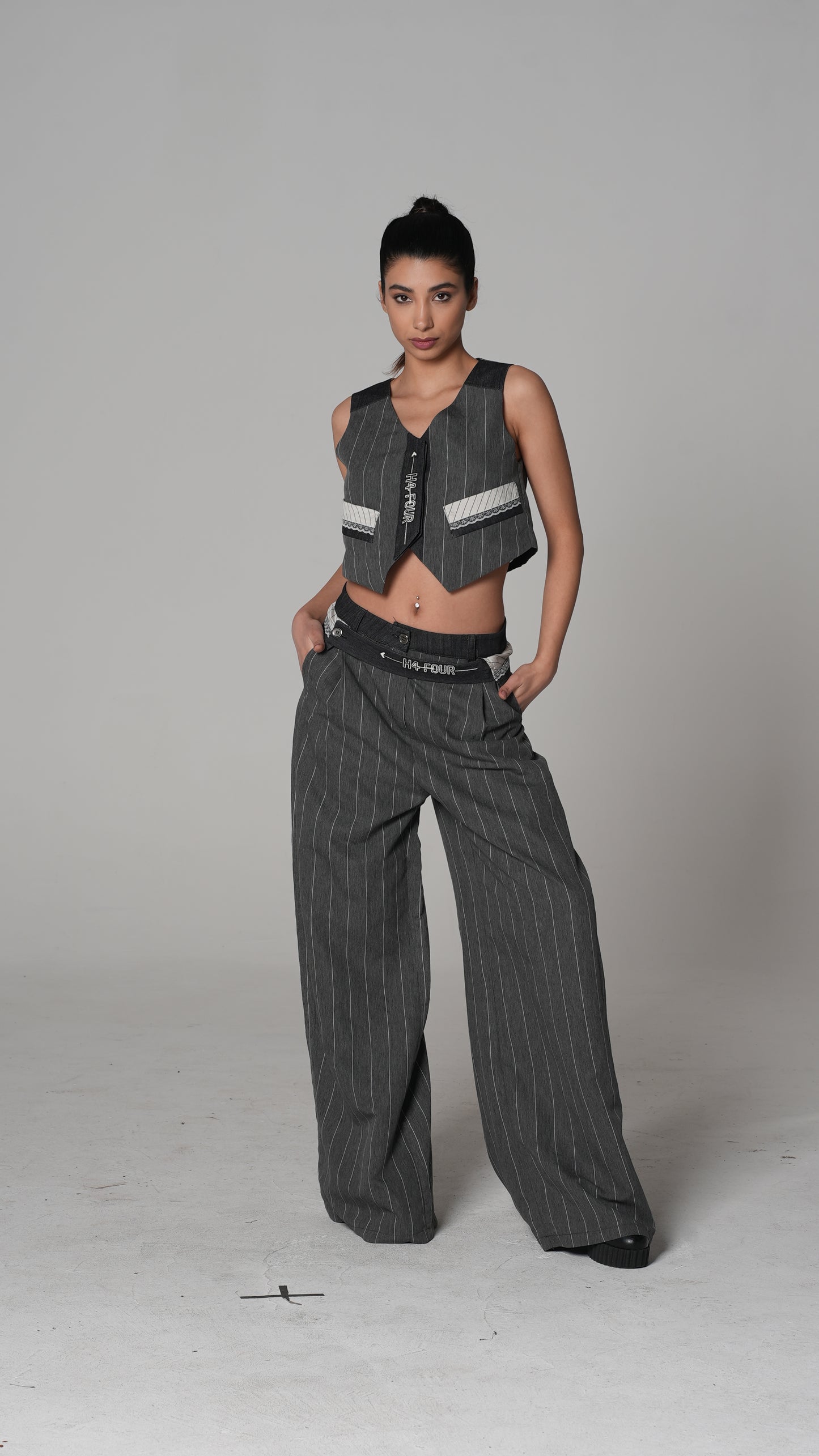 Pinstripe Cropped Waistcoat | H4 London – Style 6248