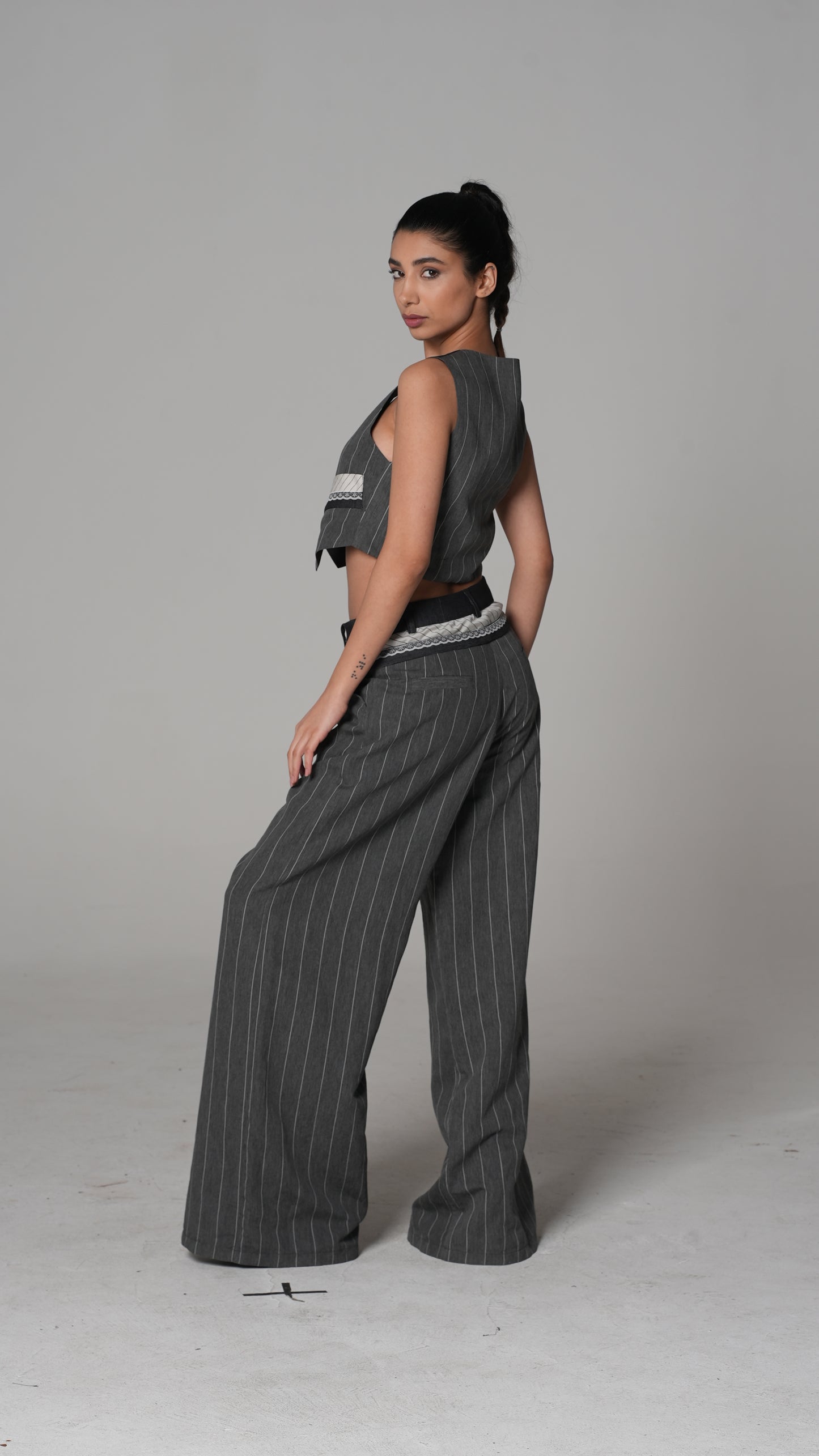 Pinstripe Cropped Waistcoat | H4 London – Style 6248