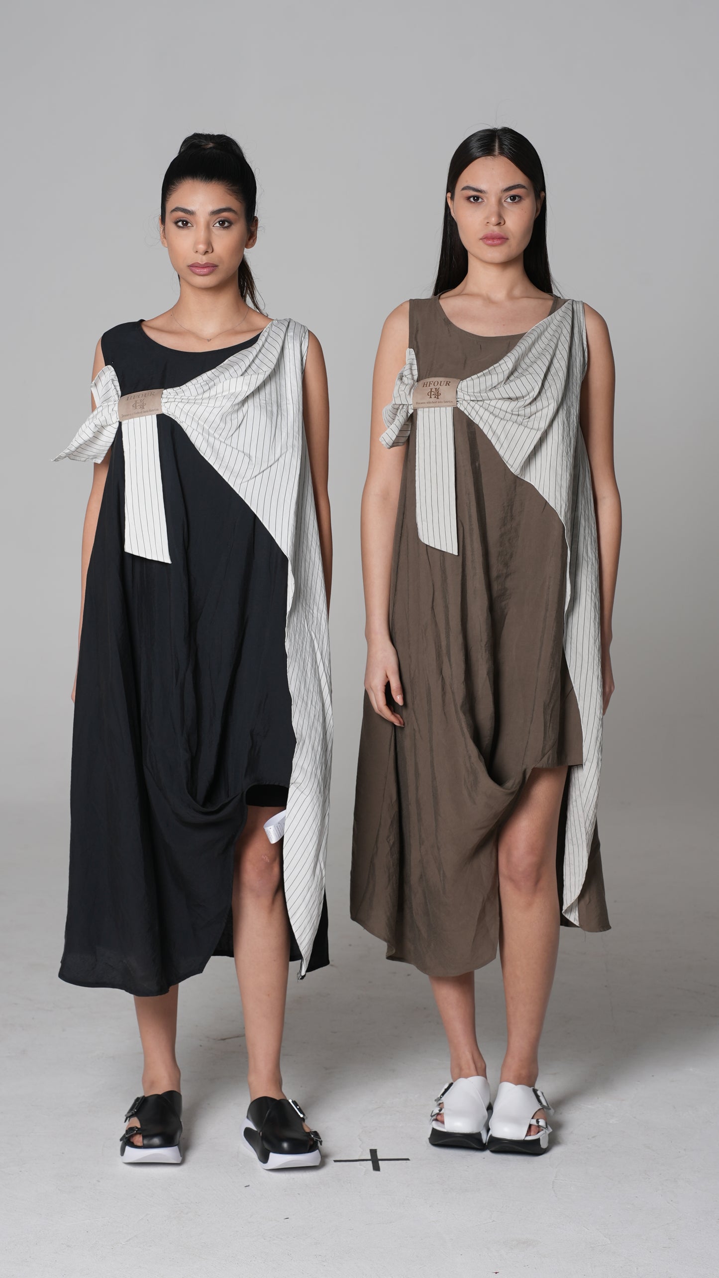 Colour-Block Asymmetric Midi Dress — H4 London SS26 (front view)