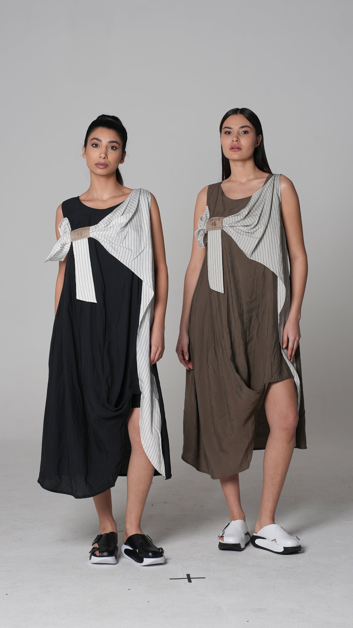 Colour-Block Asymmetric Midi Dress — H4 London SS26 (detail view)