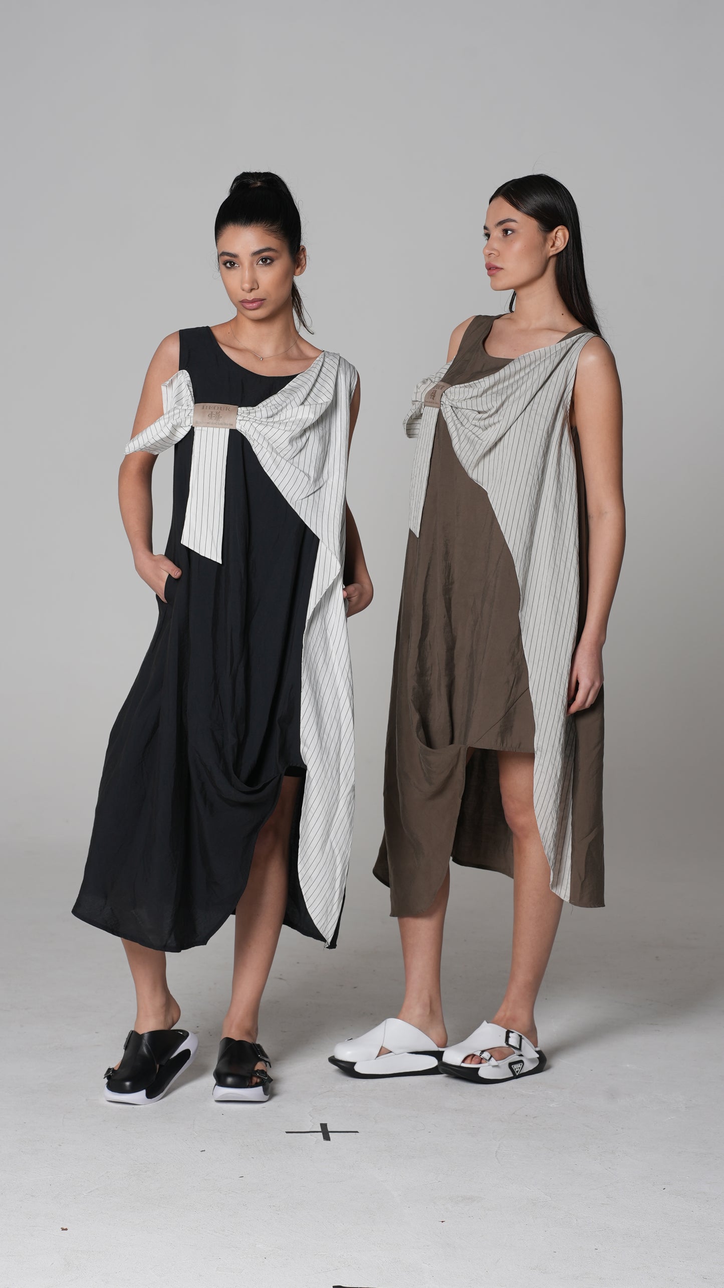 Colour-Block Asymmetric Midi Dress — H4 London SS26 (styled view)