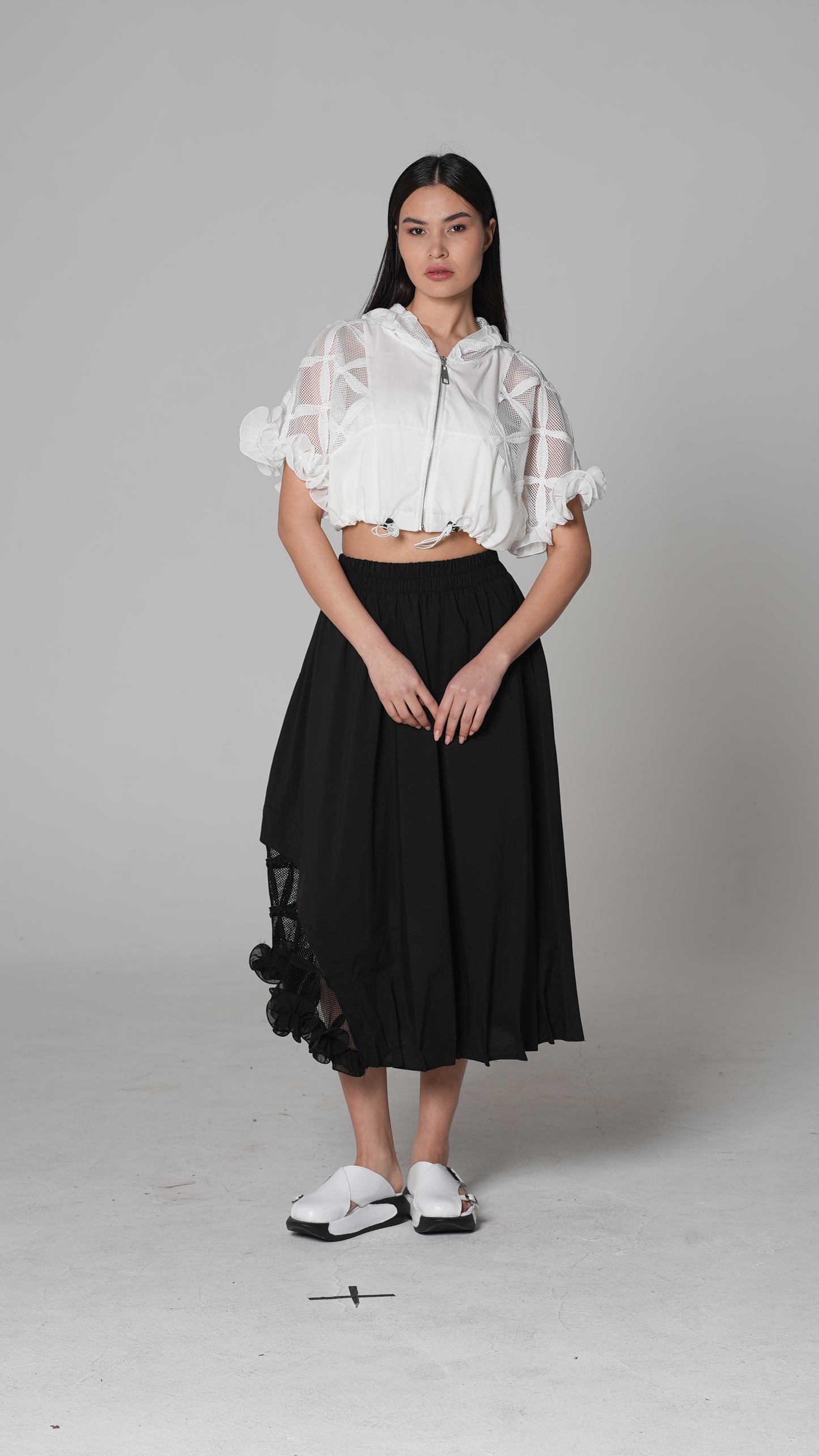 Sheer Eyelet Cropped Blouse — H4 London SS26