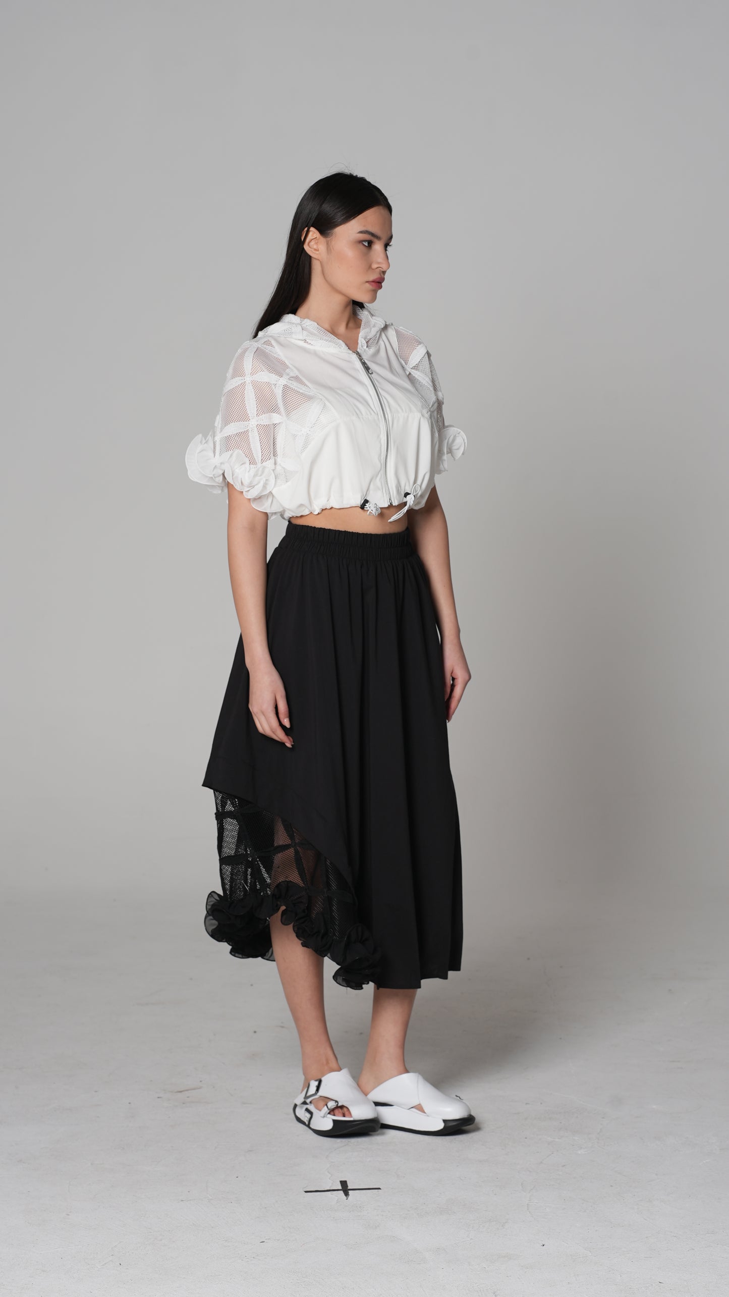 Sheer Eyelet Cropped Blouse — H4 London SS26