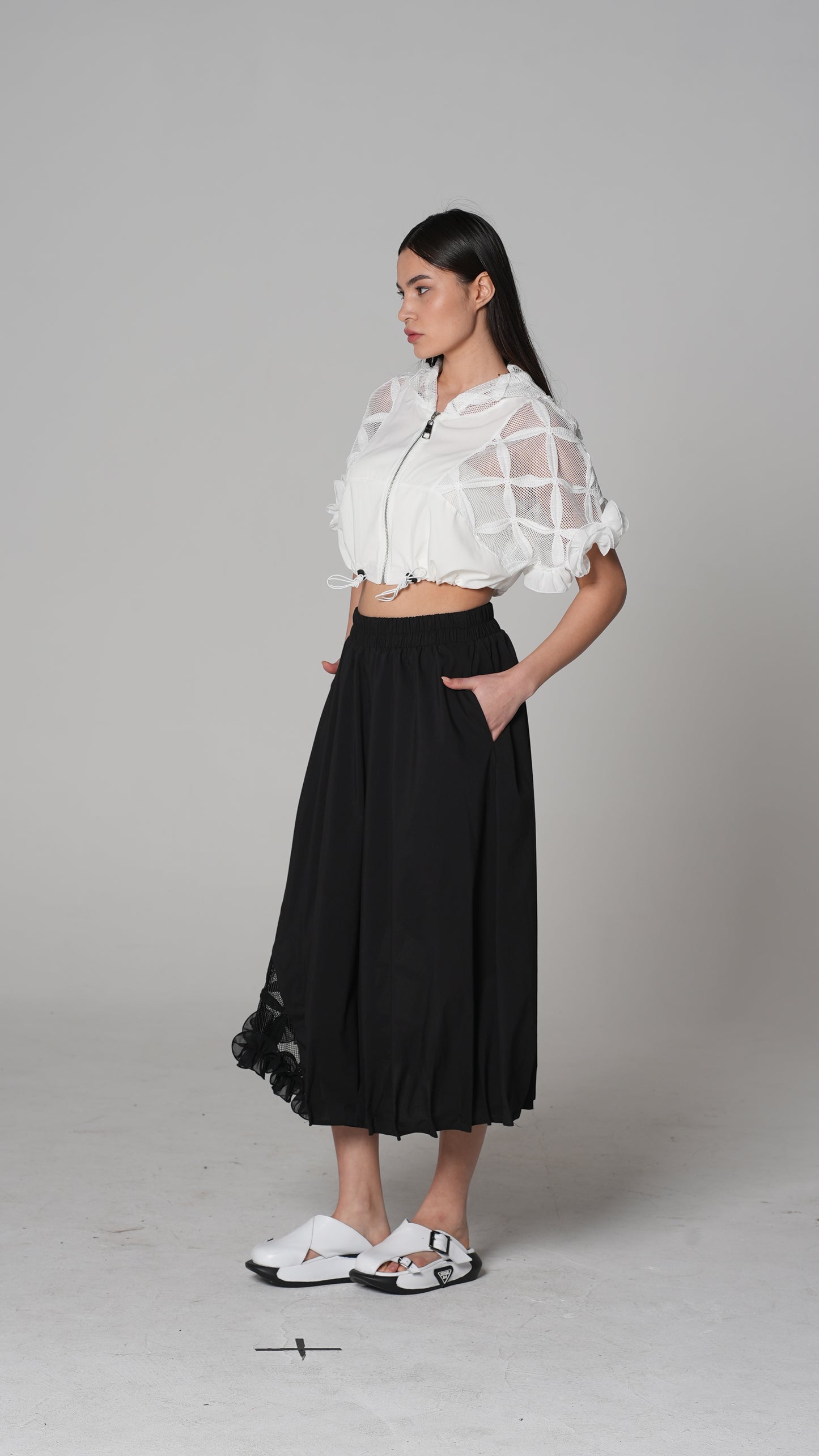 Sheer Eyelet Cropped Blouse — H4 London SS26