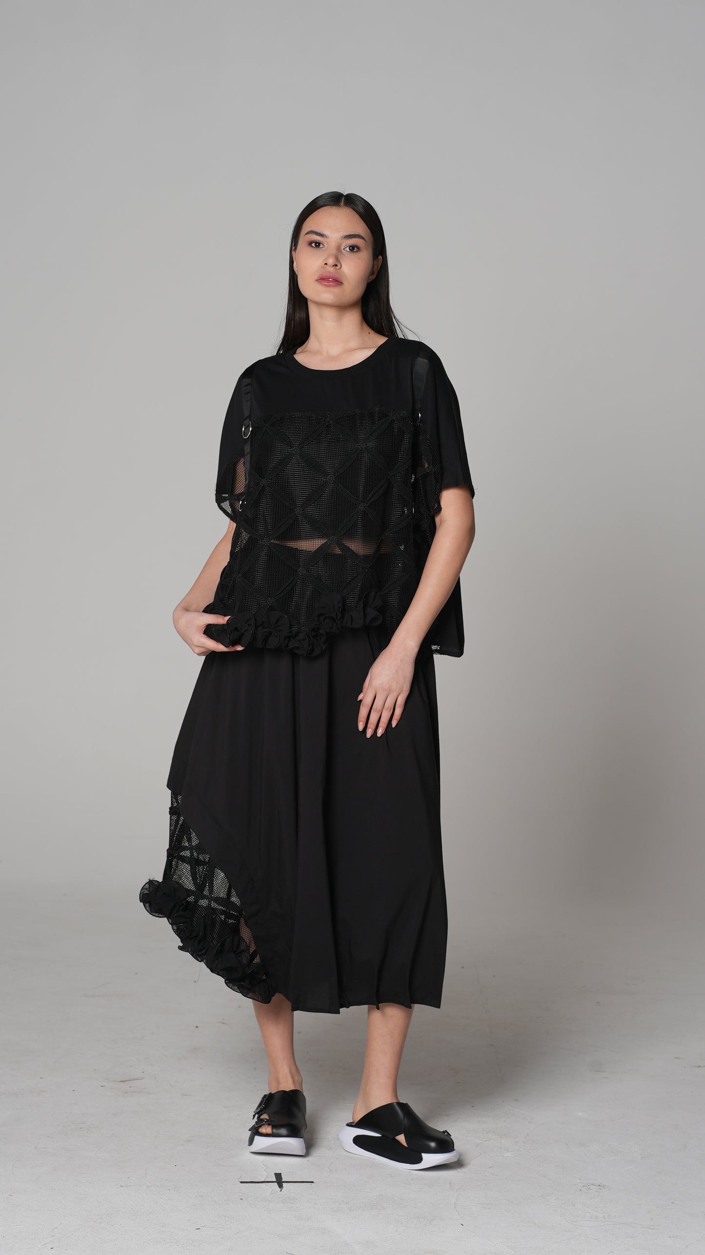 Sheer Lace Peplum Top — H4 London SS26