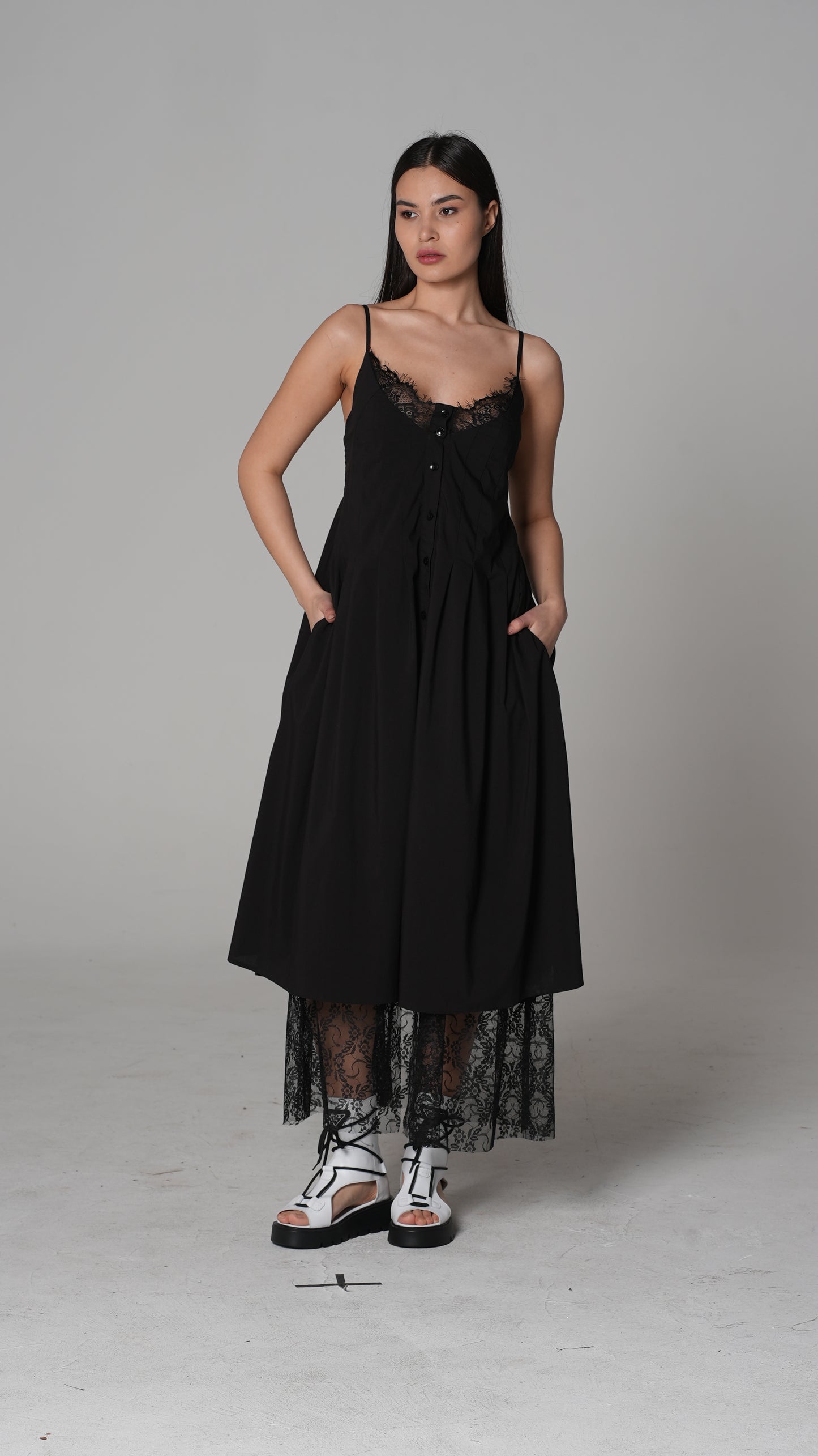Black Tulle Lace Slip Dress — H4 London SS26