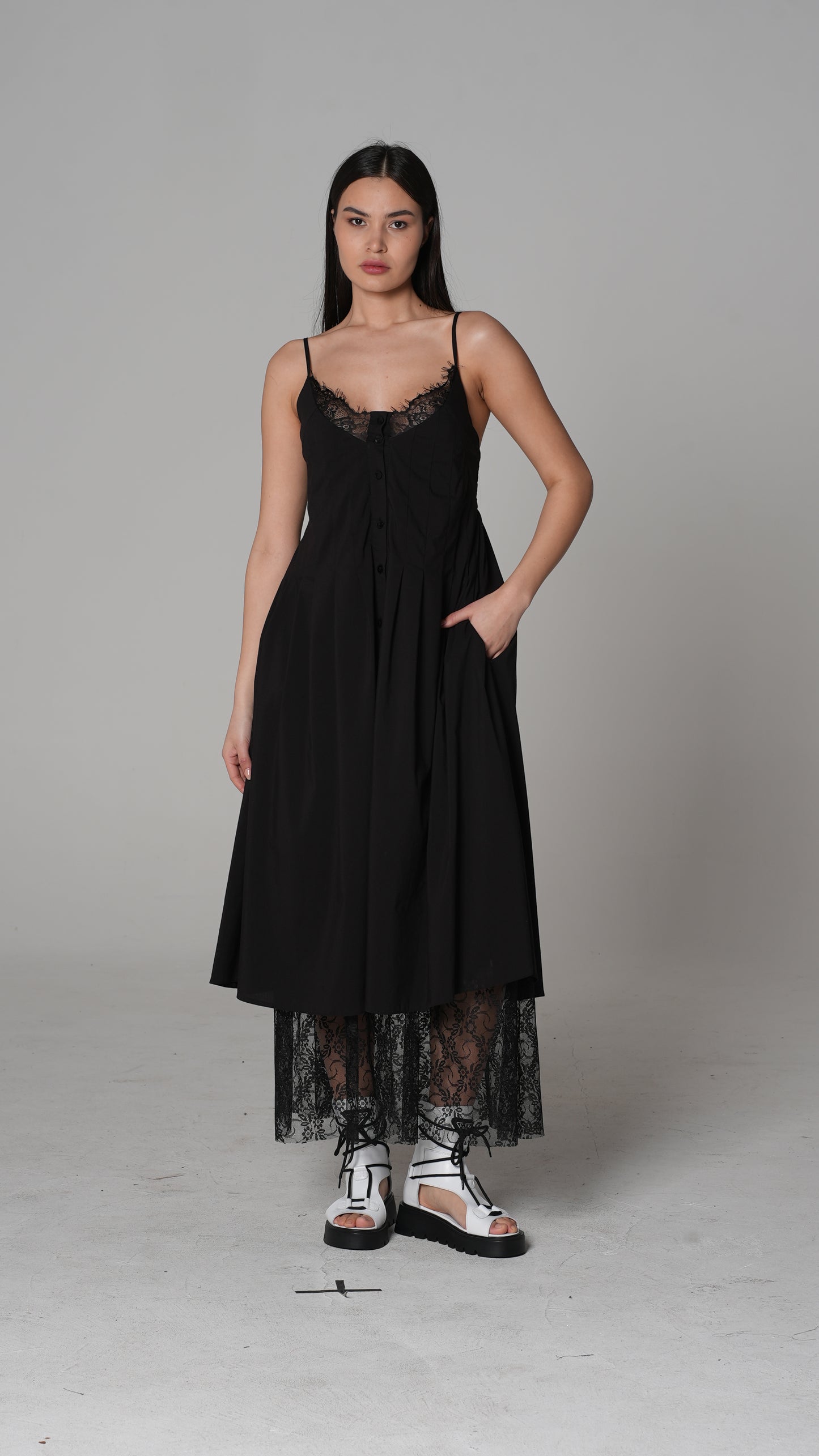 Black Tulle Lace Slip Dress — H4 London SS26