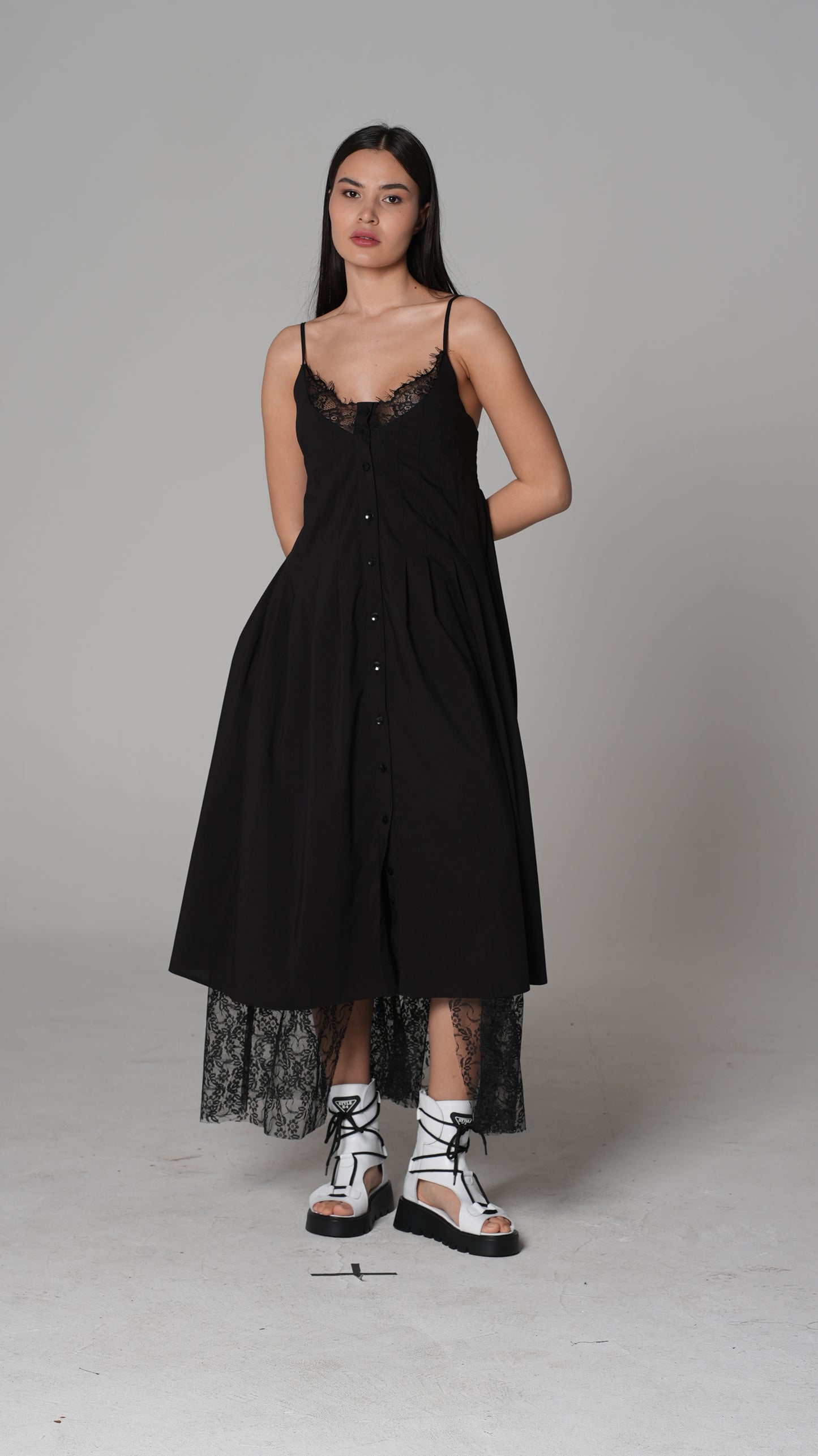 Black Tulle Lace Slip Dress — H4 London SS26