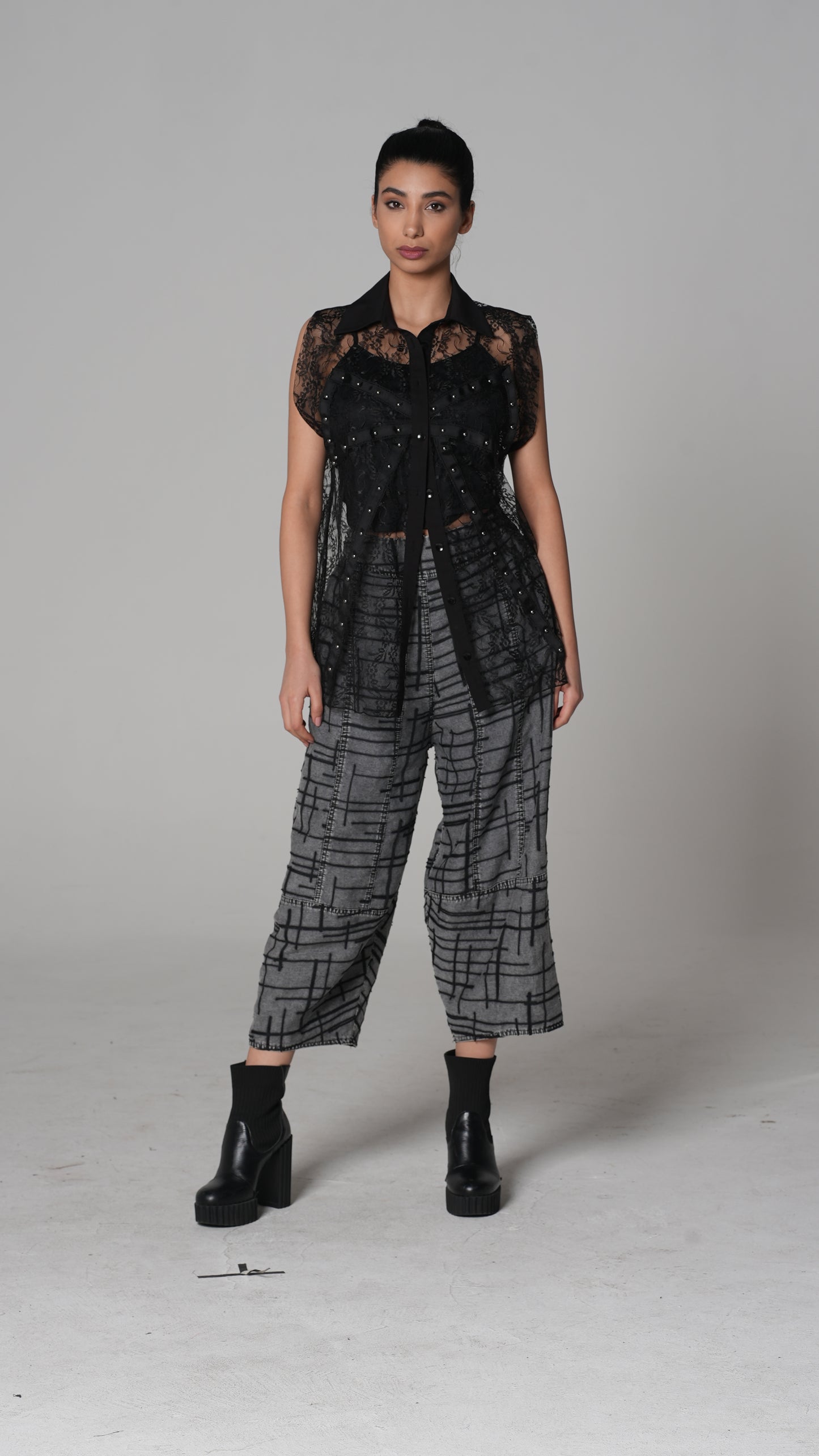 Lace Checked Trousers — H4 London SS26