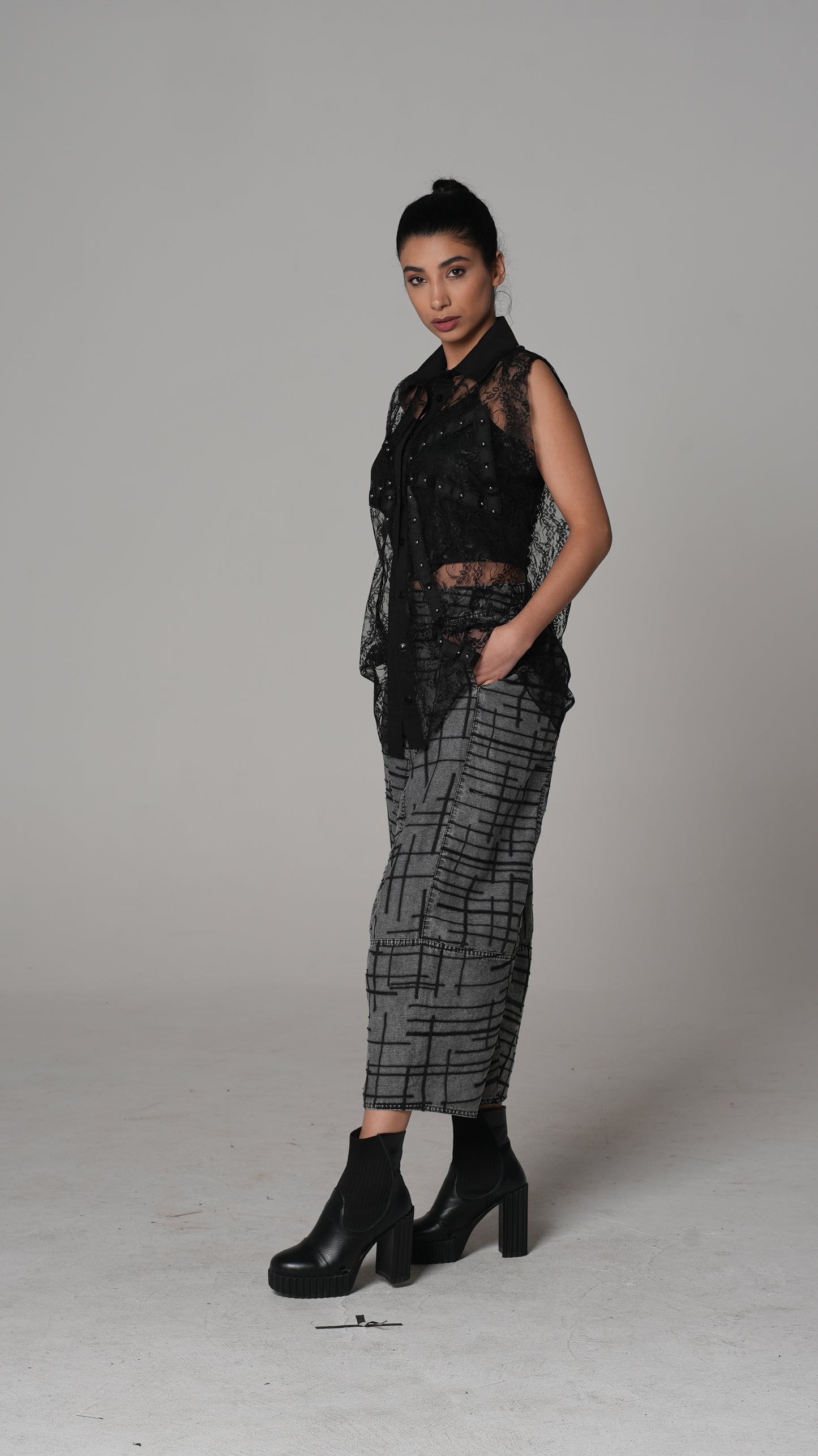 Lace Checked Trousers — H4 London SS26