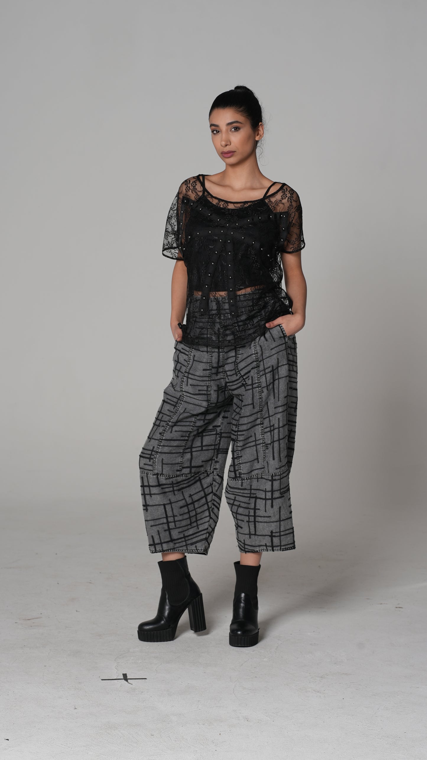 Lace Checked Trousers — H4 London SS26