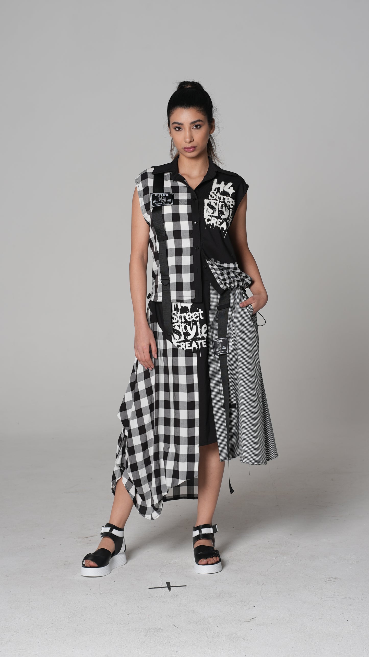 Black Graffiti-Print Waistcoat — H4 London SS26