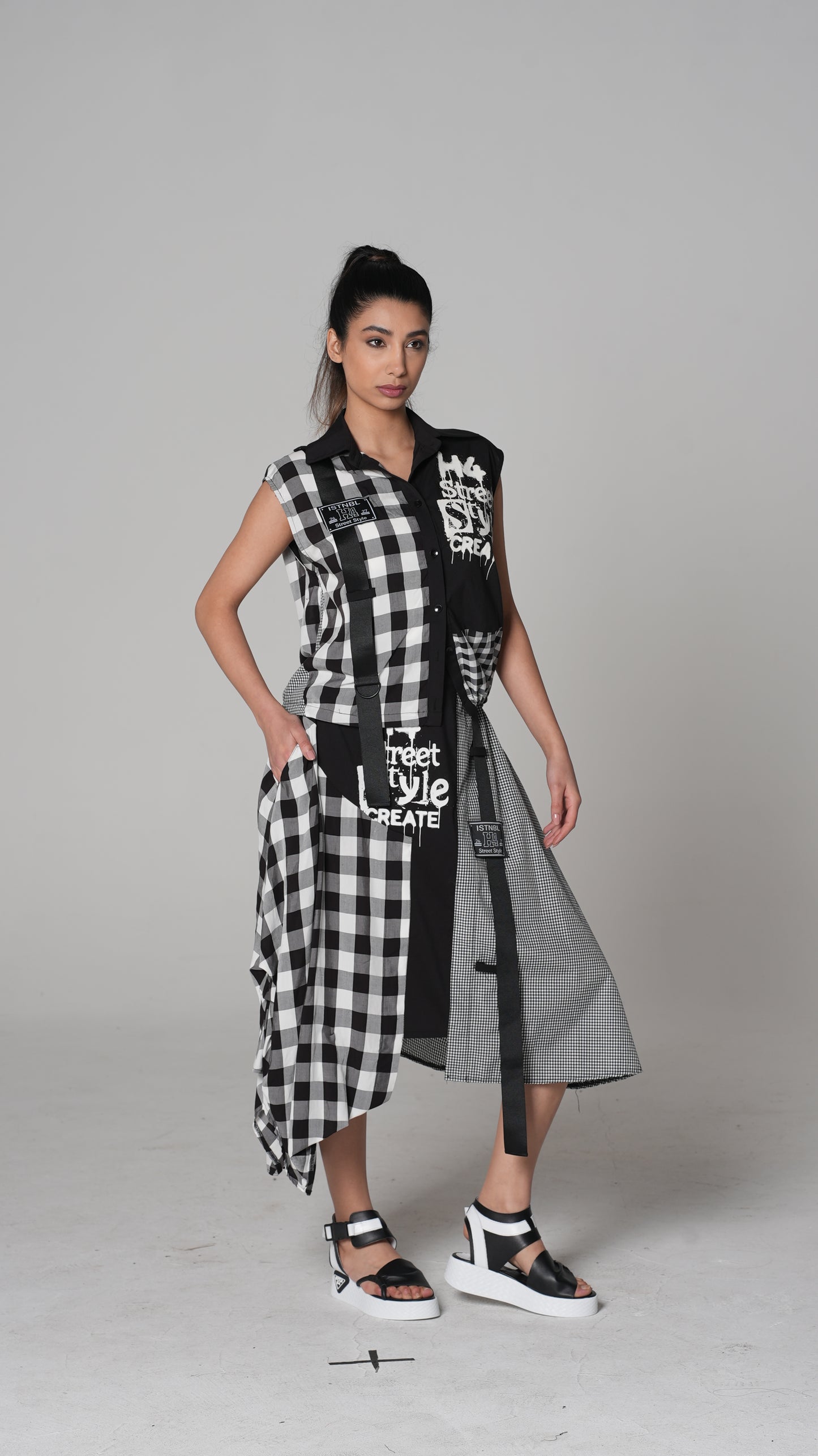 Black Graffiti-Print Trousers — H4 London SS26