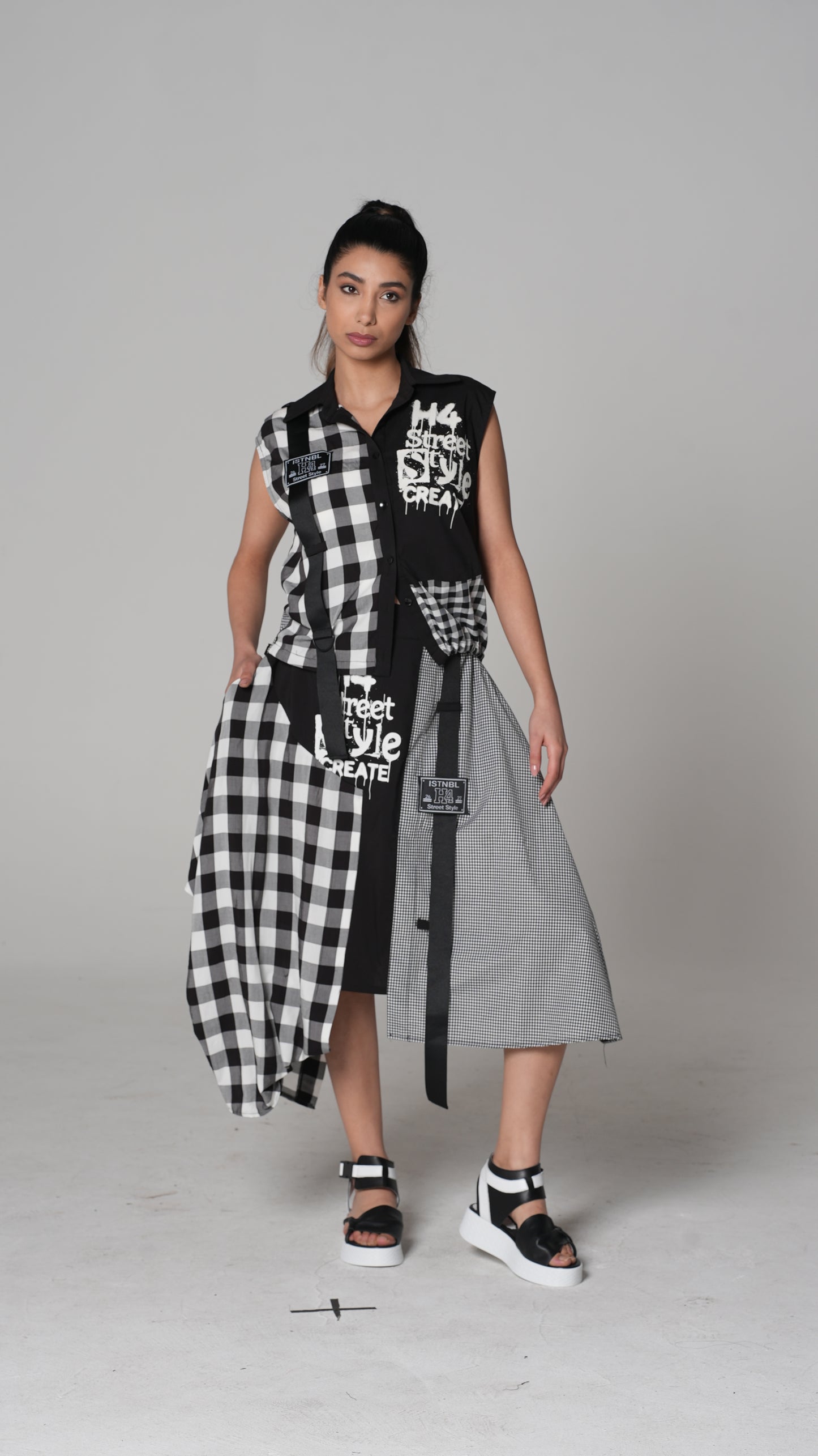 Black Graffiti-Print Trousers — H4 London SS26