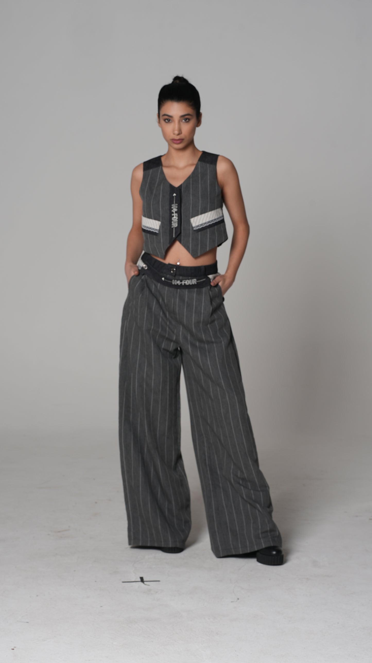 Pinstripe Wide-Leg Trousers — H4 London SS26