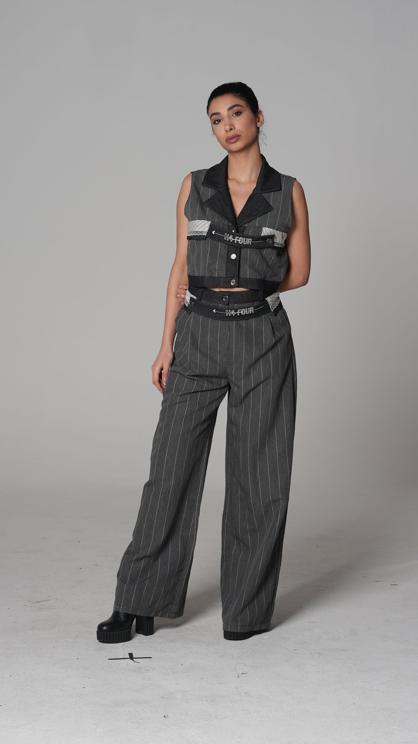 Pinstripe Cropped Waistcoat — H4 London SS26