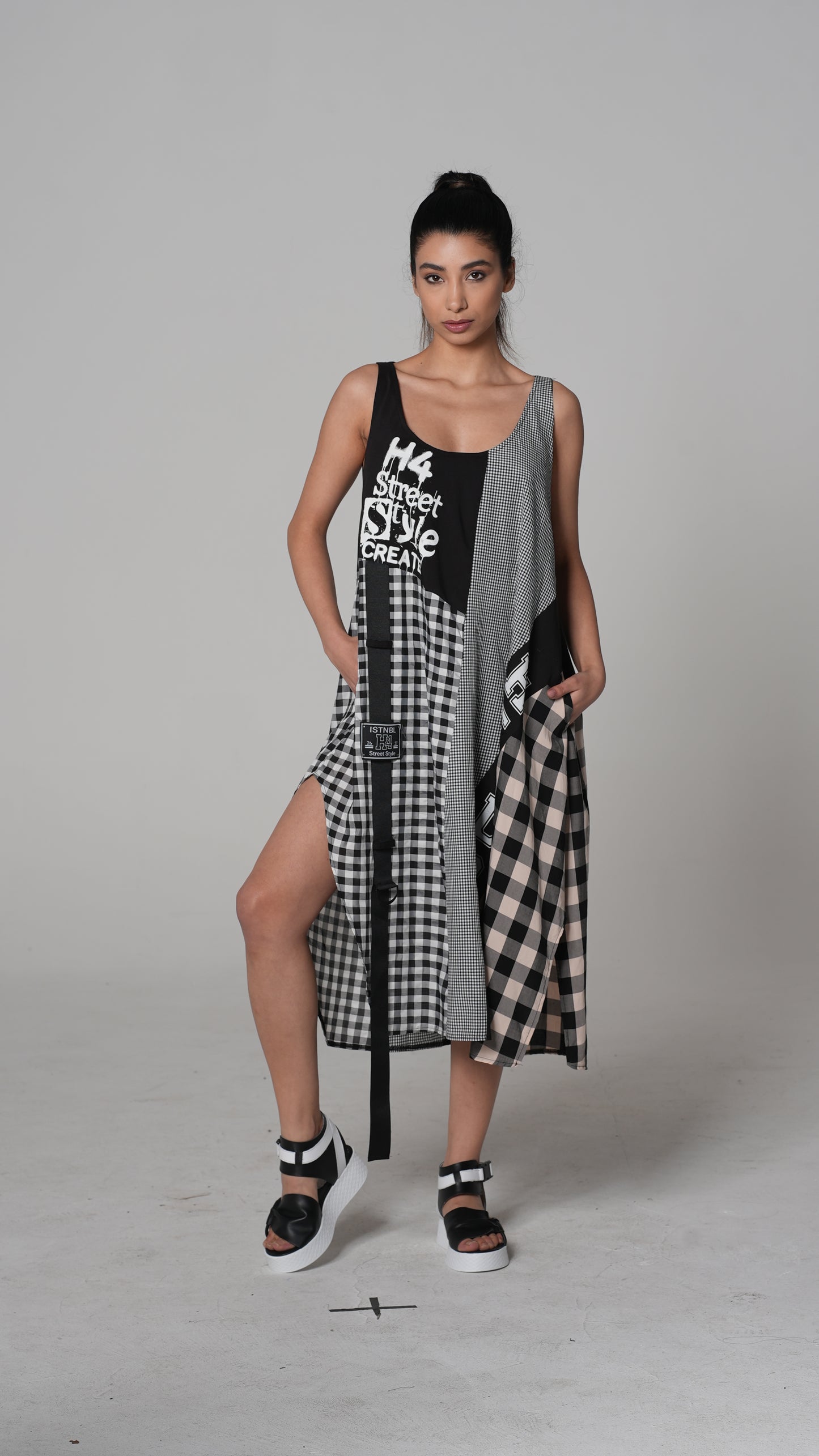 Black Printed Midi Dress — H4 London SS26