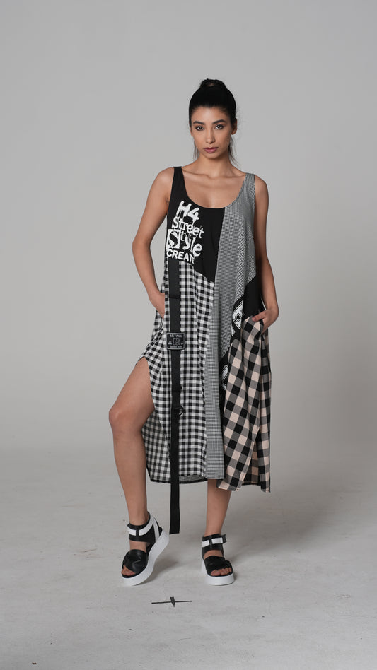 Black Printed Midi Dress — H4 London SS26