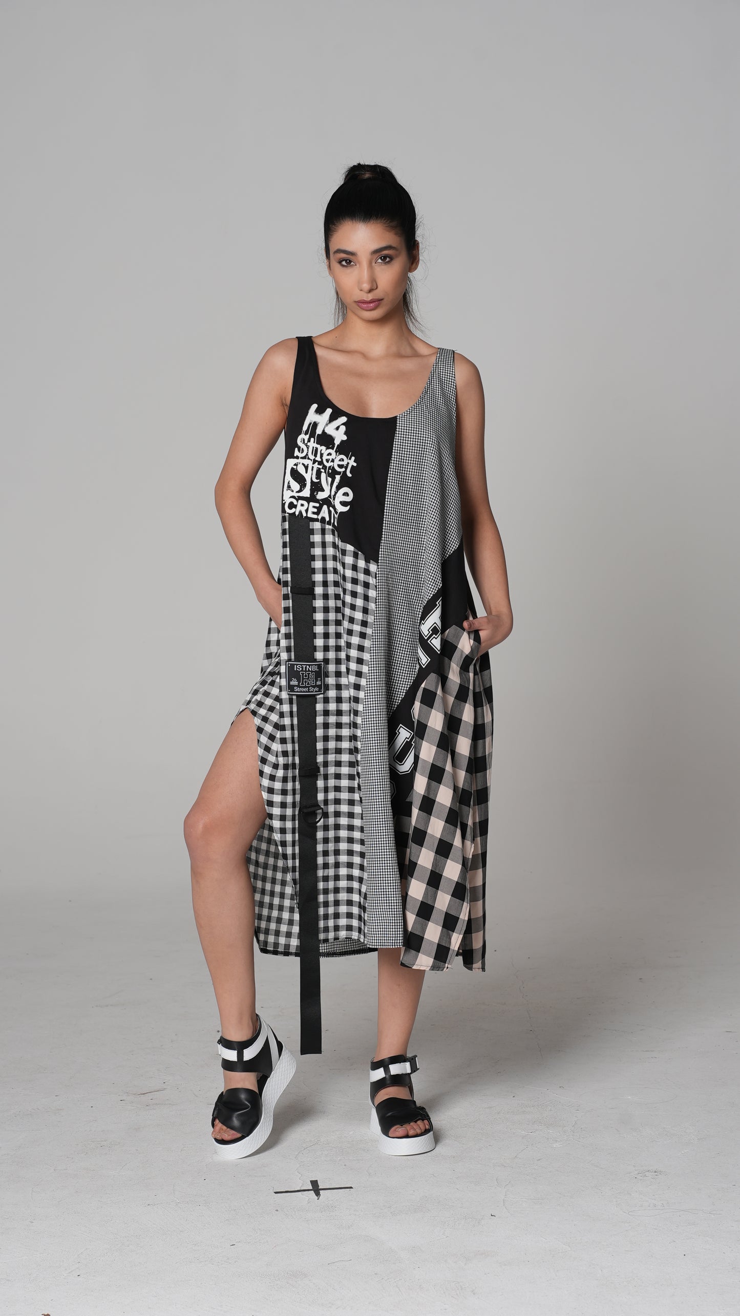 Black Printed Midi Dress — H4 London SS26