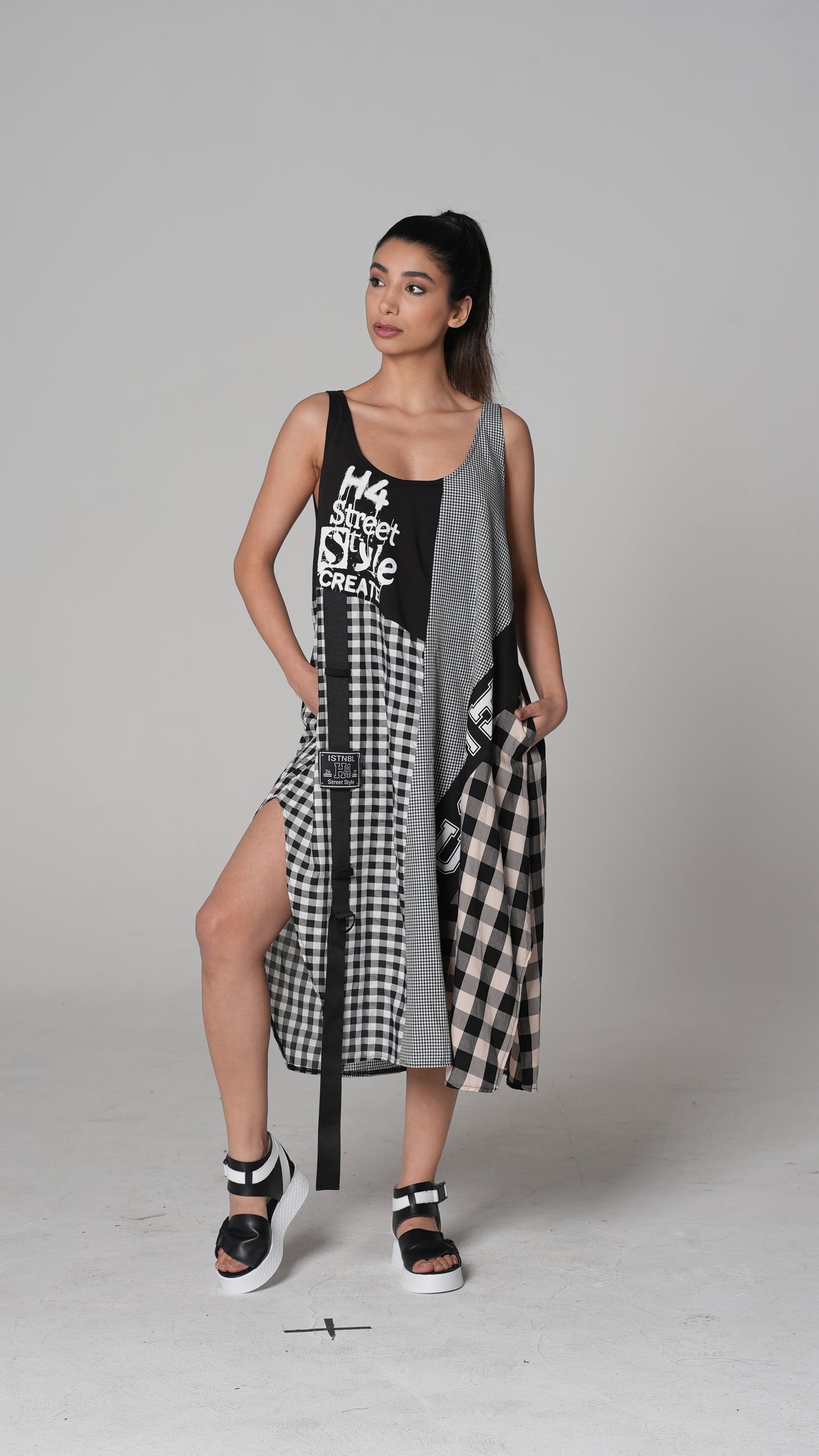 Black Printed Midi Dress — H4 London SS26