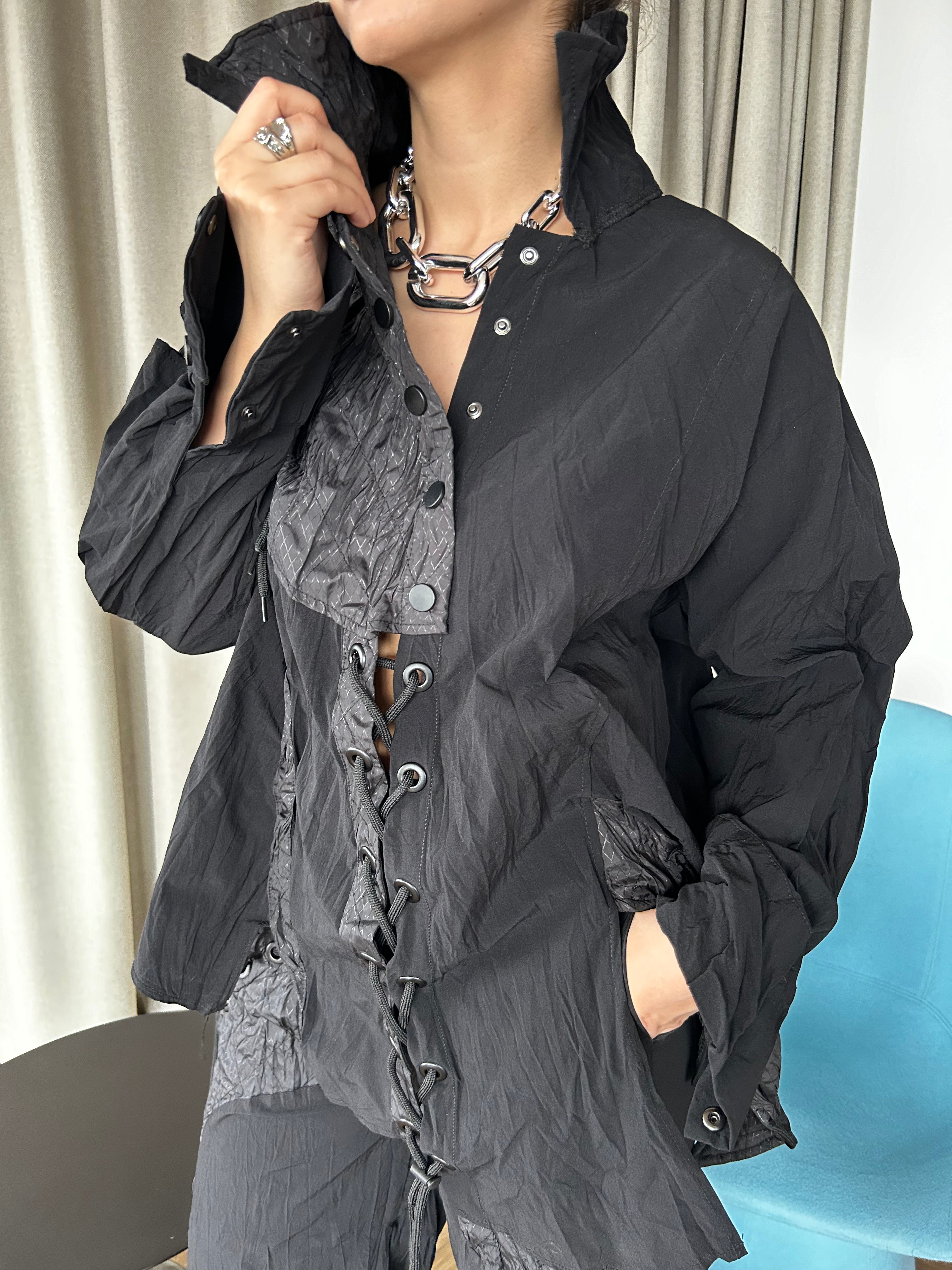H4 London Women's Black Deconstructed Asymmetric Blouse